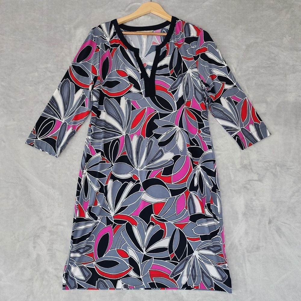 Banana Republic Dress Womens Large Floral Art Print Pullover Stretch Knit Shift